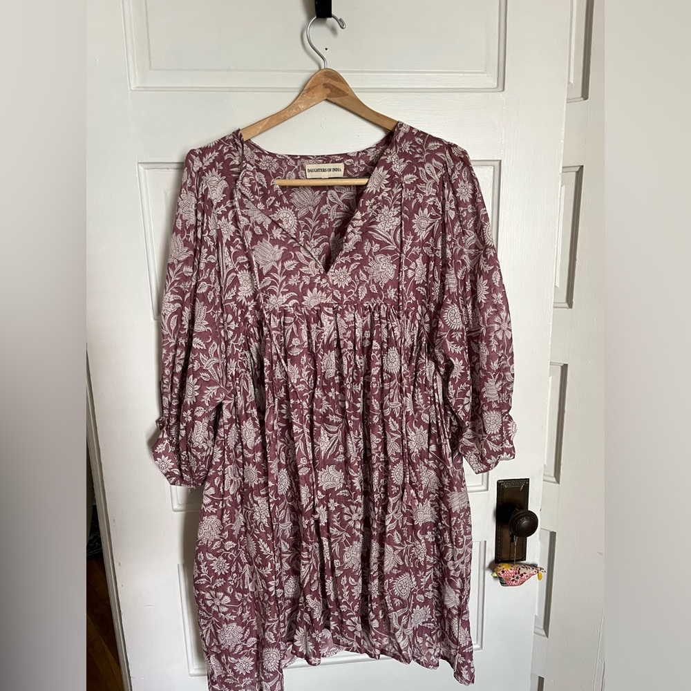 Daughters of India Large Kyra Mini Dress Musk Purple Paisley Floral Boho Hippie